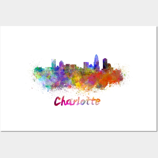 Charlotte skyline in watercolor Wall Art by PaulrommerArt
